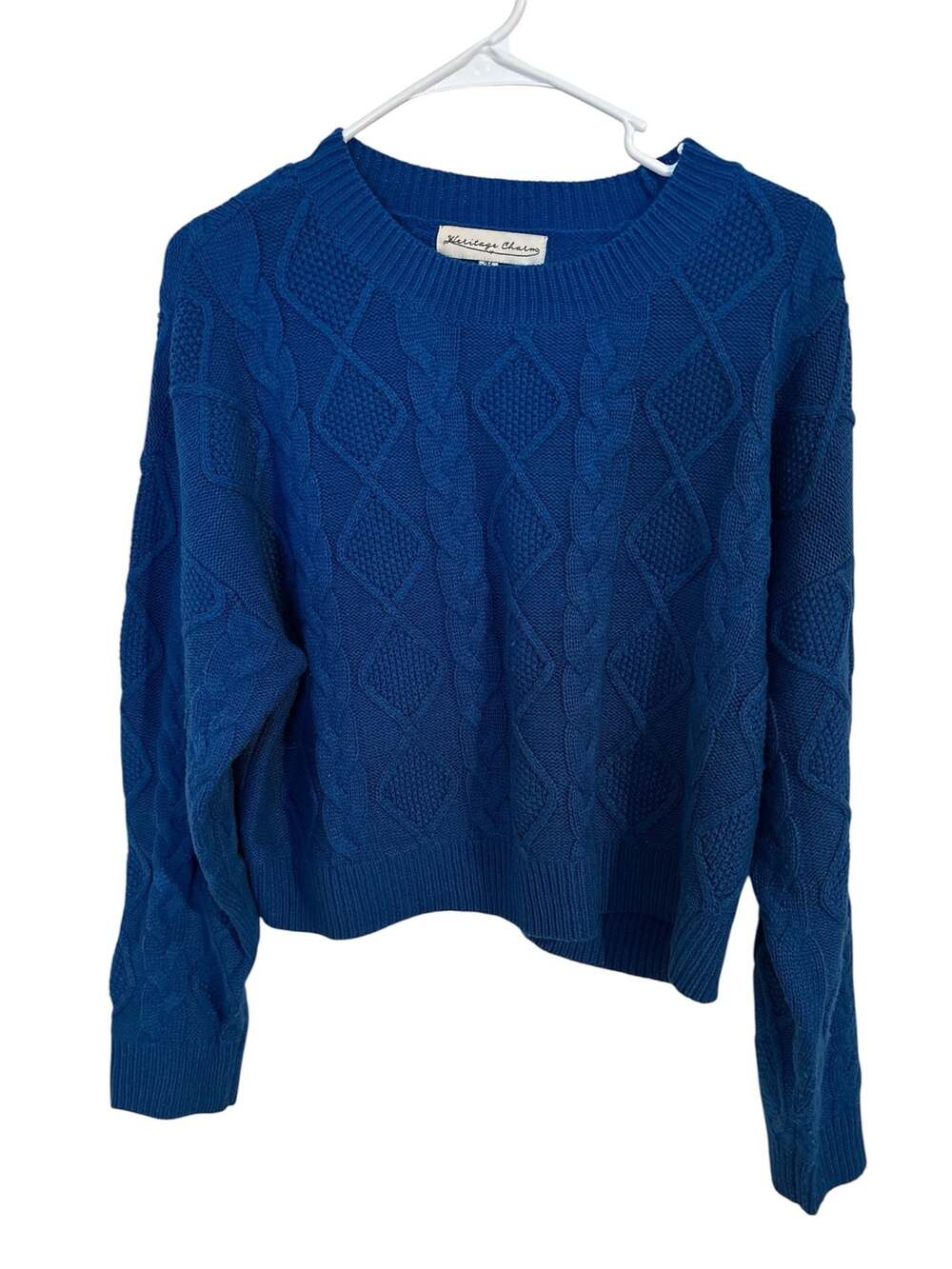 Heritage Charm Royal Blue Cable Knit Cropped Sweater